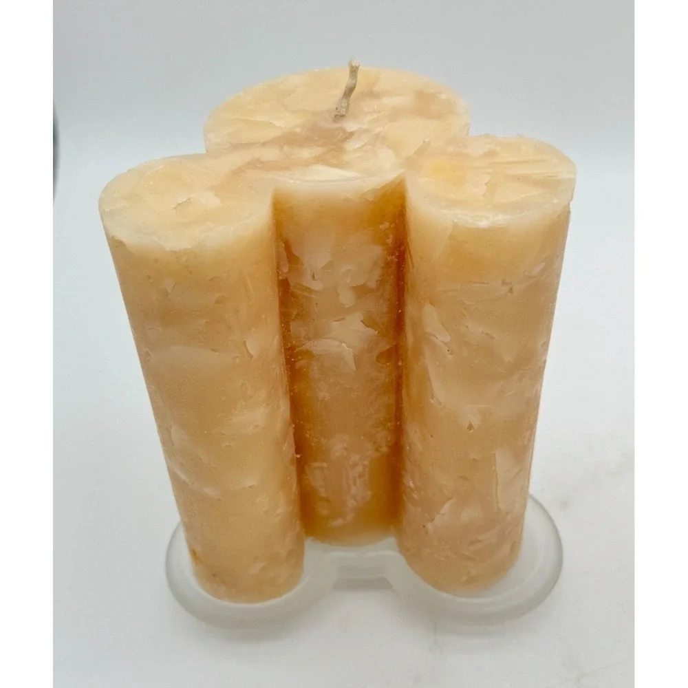 Disney Mickey Mouse Pillar Candle Set 2pc Tan Chunk Wax & 2 Frosted Glass Bases